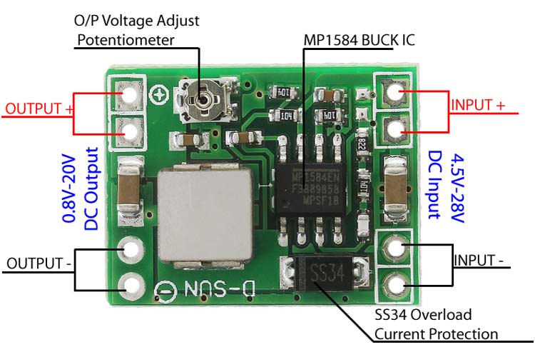 Mini MP1584 DC-DC 3A Adjustable Buck Module